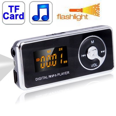 TF (Micro SD) Card Slot Digital MP3 Player with Flashlight (Black) - Click Image to Close